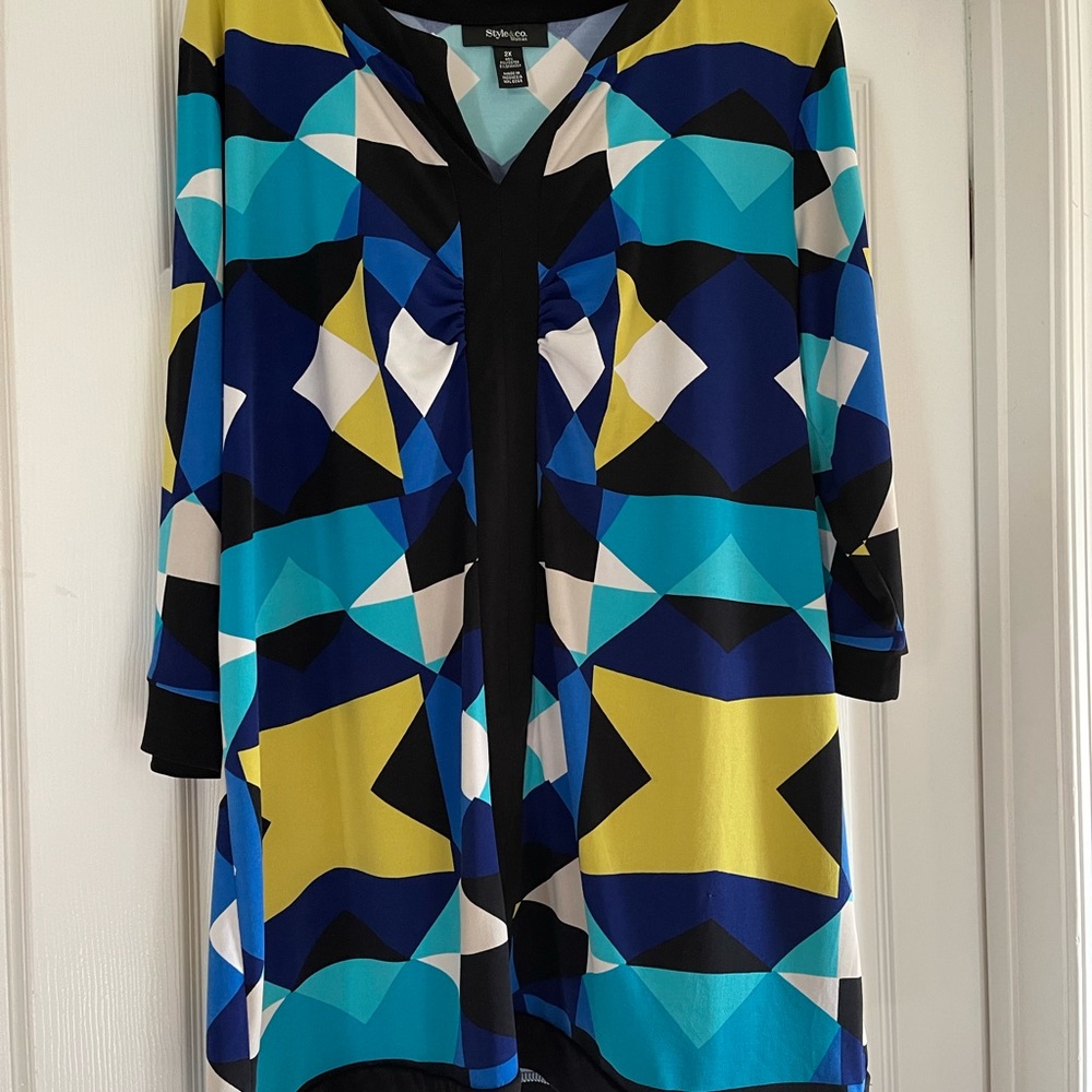 Multicolor tunic with blue, teal and gold tones
